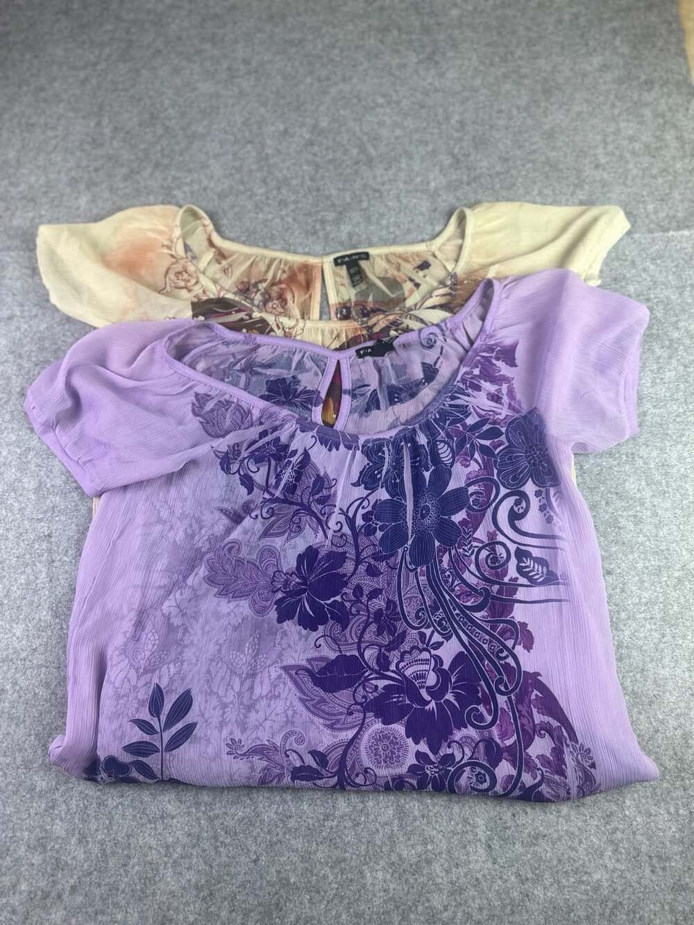 FANG Y2K Grunge Butterfly & Floral Graphic Mesh Layered Top BUNDLE - Set of 2.